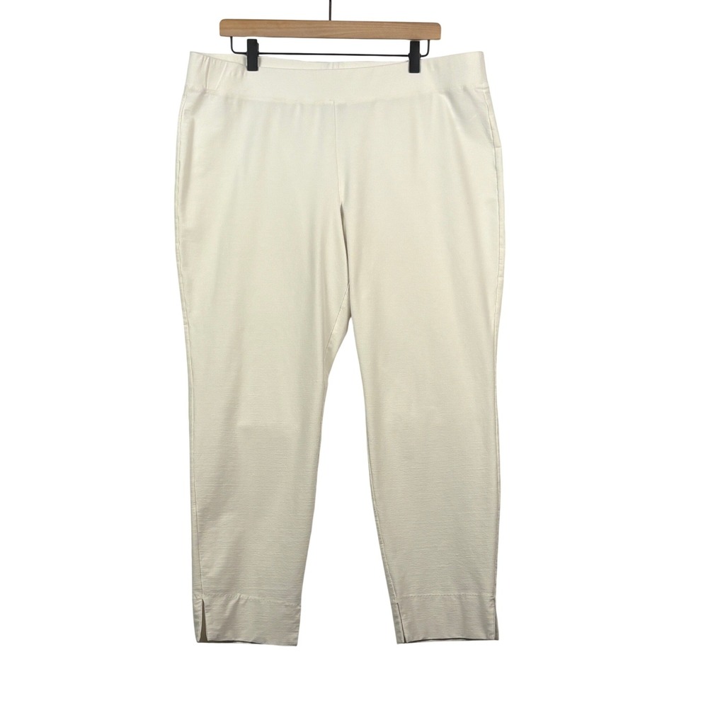 Eileen Fisher Women Cream Ankle Pants Elastic Waist XL Minimalist Luxury Classic